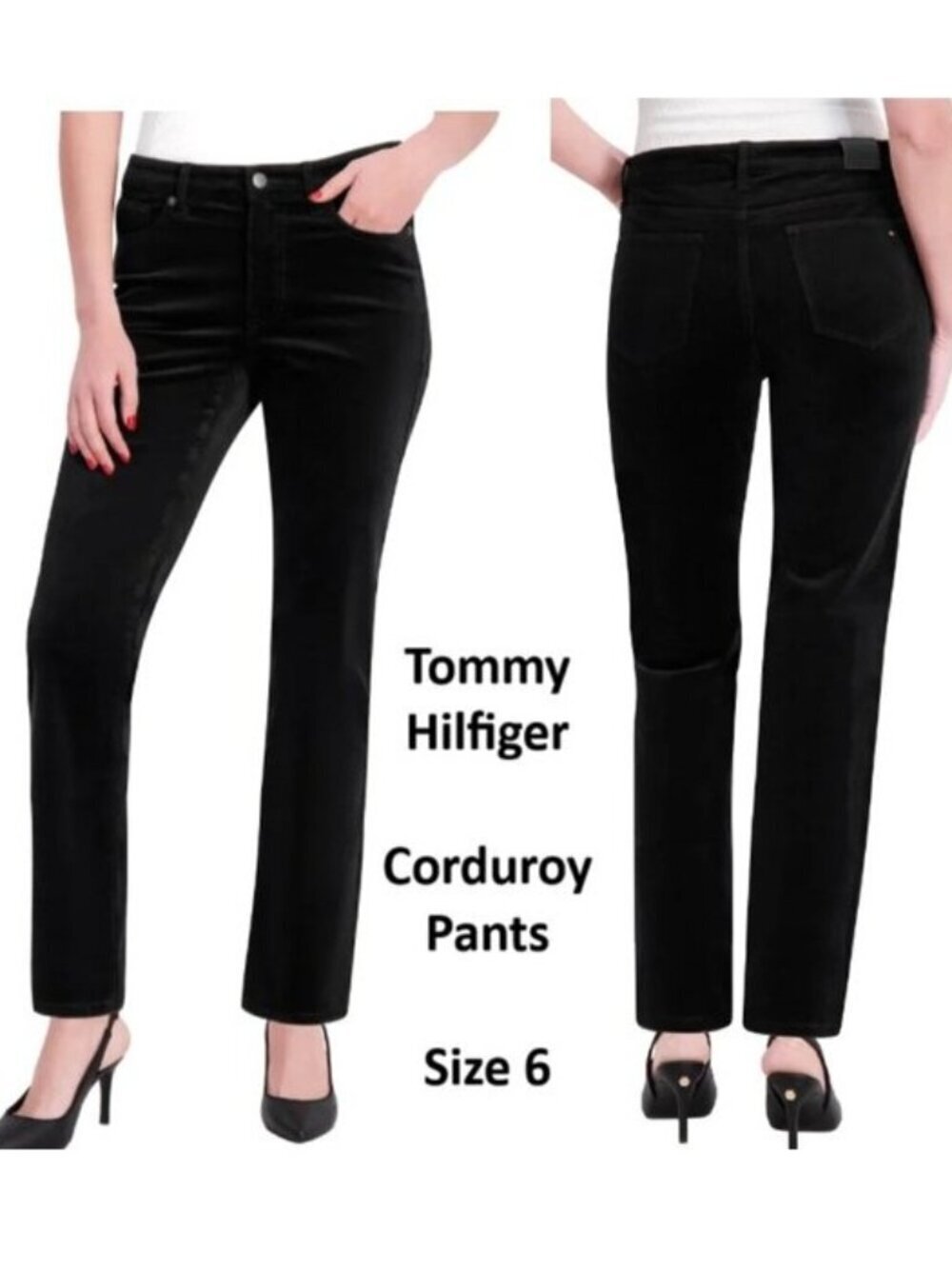 Tommy Hilfiger Women's 5 Pocket Corduroy Pant Size 6 Black Straight Leg